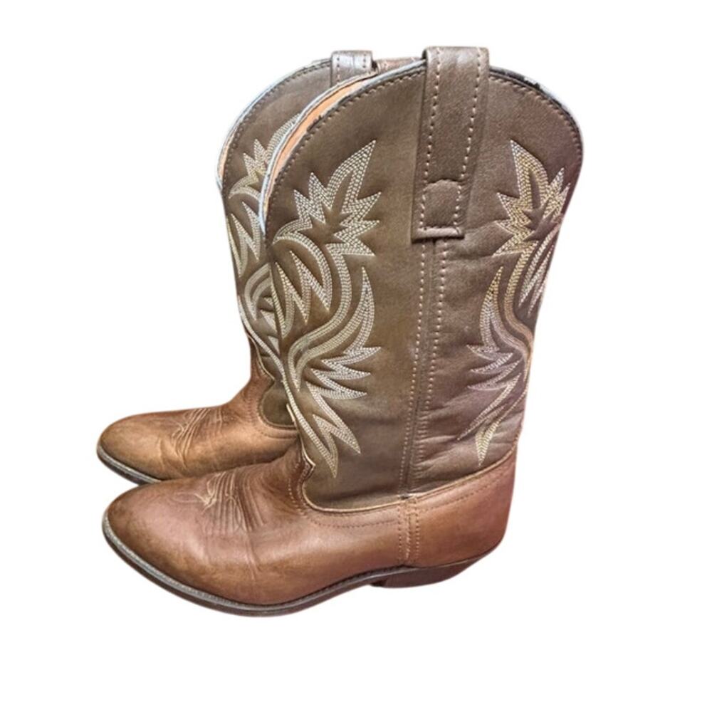 Laredo Western Cowboy Boots Mens 9.5 Brown Leather Embroidered Pull On Rodeo